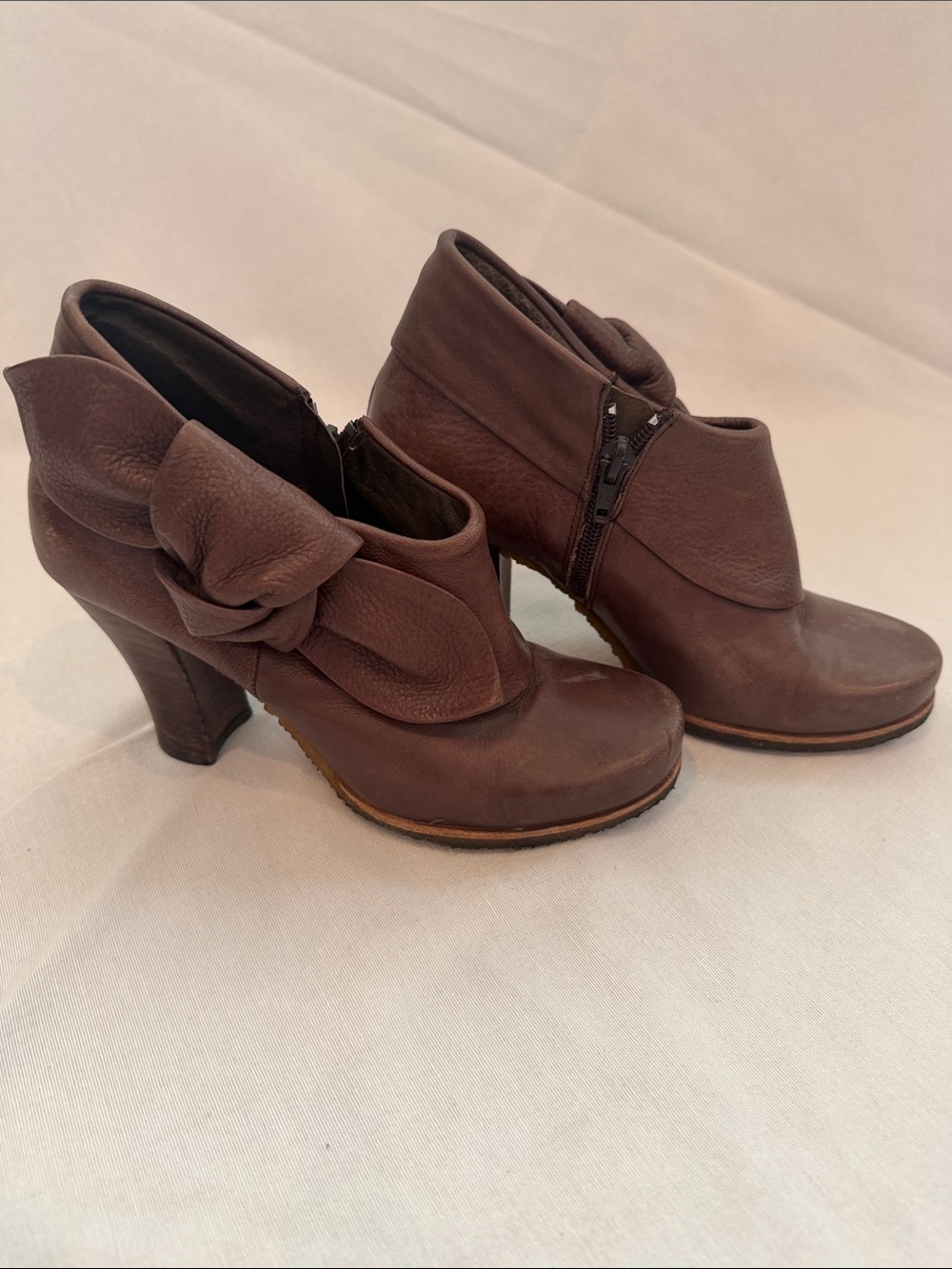 Anthropologie Chocolate Brown Leather Ankle Booties with Side Bow